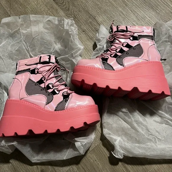Pink and Black Punk Platform Shoes NEW Size 7 - Picture 2 of 9